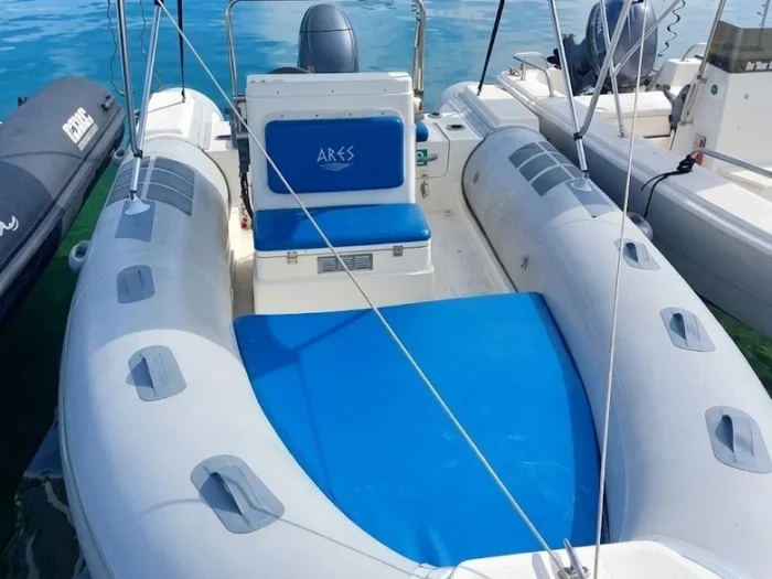 BSC 50 RIB interior with large blue and white sundeck
