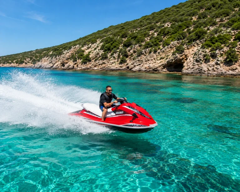 Moto d'acqua Yamaha WaveRunner in navigazione nelle acque cristalline della costa di Alghero